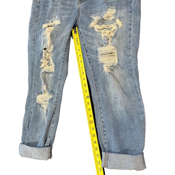 Judy Blue Distressed High Rise Boyfriend Fit Jeans Womens Size 11/30 Blue |K1 - Picture 6 of 8